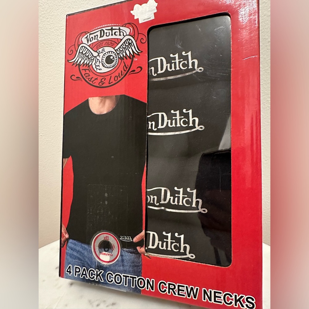 NIB Men’s Von Dutch Originals Premium 100% Cotton Crew Neck 4-Pack T-Shirt, SM - Picture 2 of 8